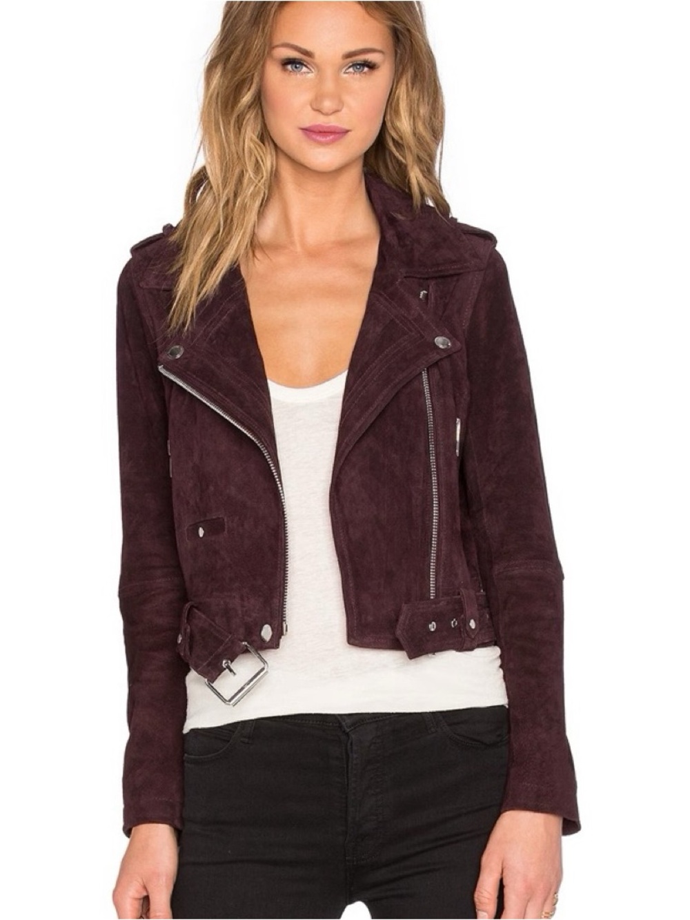 BLANKNYC Suede Leather Moto Jacket NEW Size S Burgundy Maroon Wine